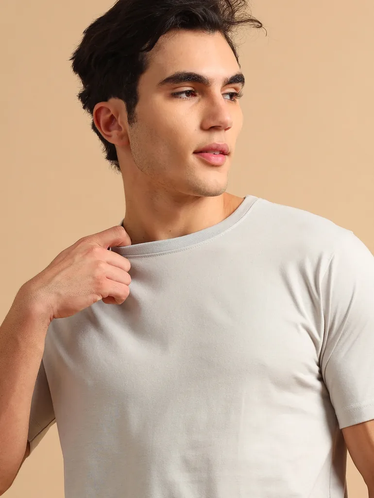 Solid Round Neck Short Sleeve T-Shirt - 5