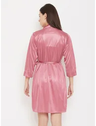Lace Insert Slip Dress and Robe Set - 3