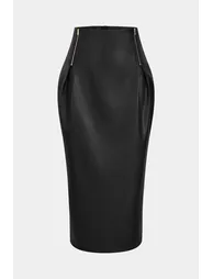 Faux Leather Zipper High Waist Skirt