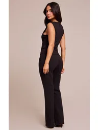 Petite Black Interlock Seam Detail Flare Trousers - 2