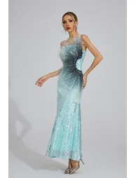 Rhonwen Lake Blue Sequined Maxi Dress - 1
