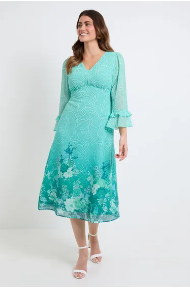 Flute Sleeve Midi Dress