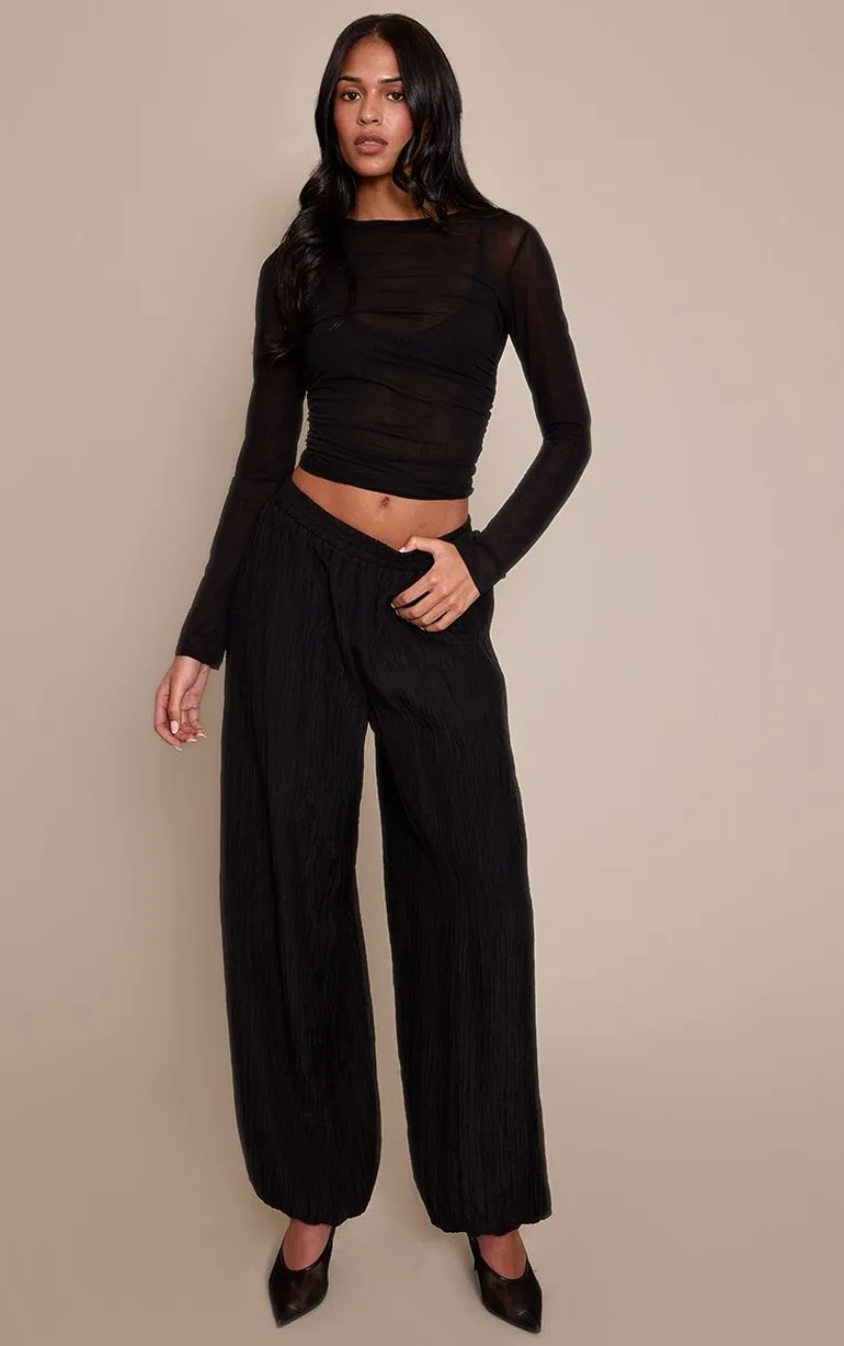 Tall Black Textured Balloon Trousers - 5