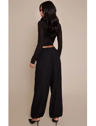 Tall Black Textured Balloon Trousers - 2