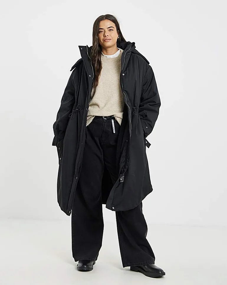 Black Borg Lined Flat Padded Parka