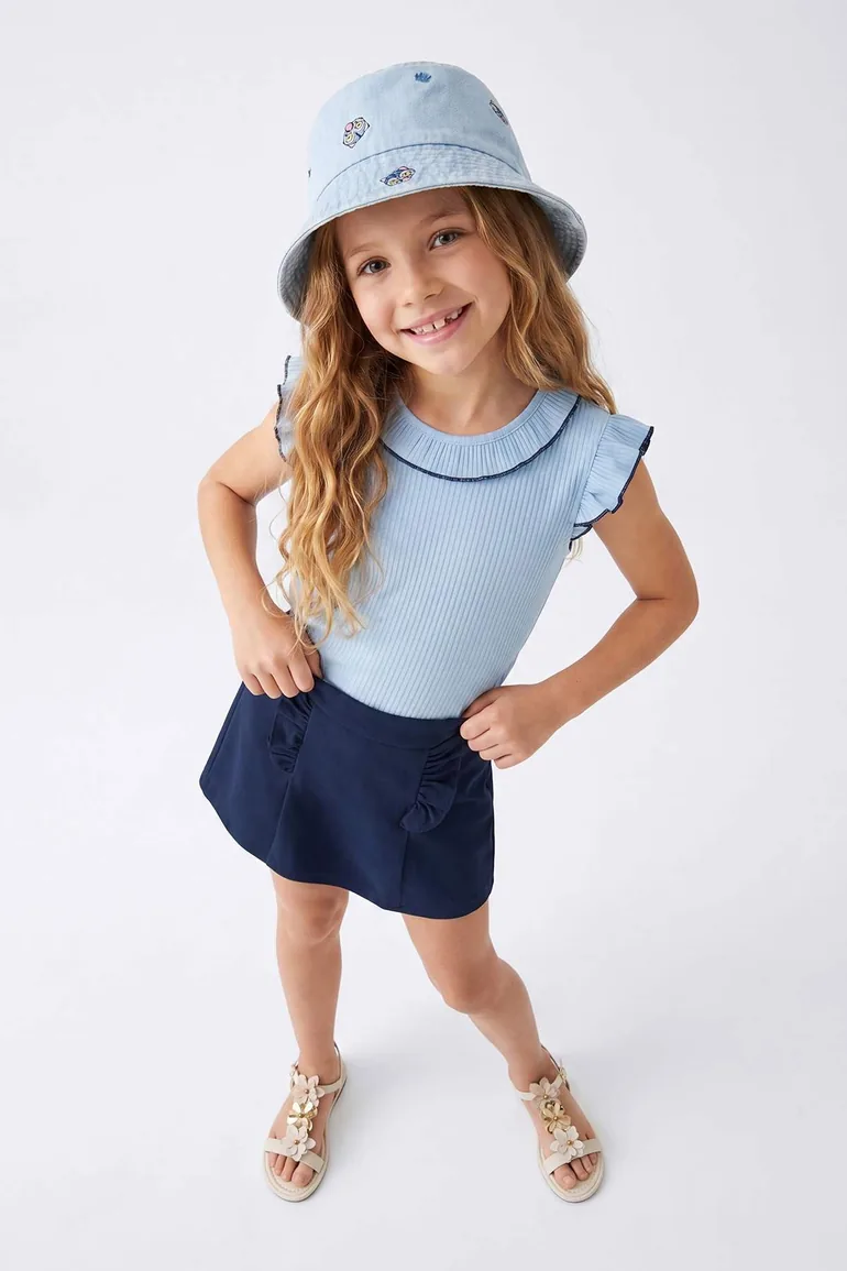 Blue Plain Woven Bottom - Top Set - 7