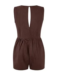Brown Plain Oversized Woven 100% Cotton Jumpsuit - 1