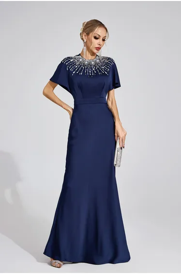 Kerensa Dark Blue Diamond Maxi Dress