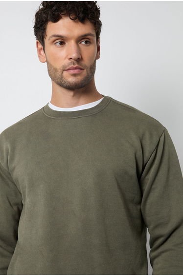 Khaki Garment Dyed Crew Neck Sweatshirt product thumbnail 2