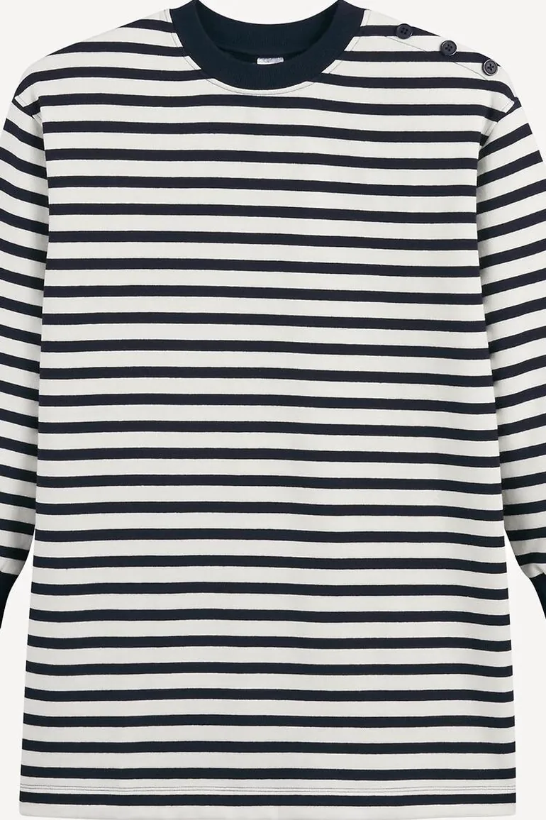 Striped Fleece Jumper/Sweater Dress with Long Sleeves - 1