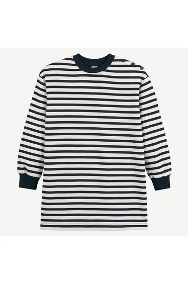 Striped Fleece Jumper/Sweater Dress with Long Sleeves