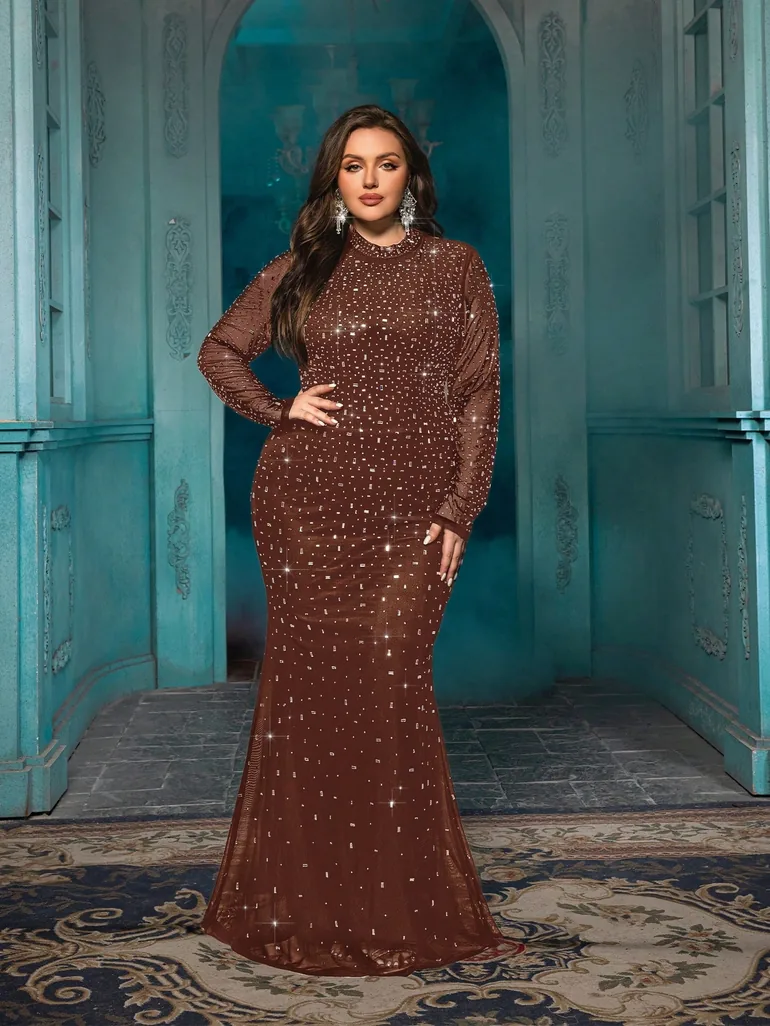 QOQ Plus Size Sequin Chiffon Mermaid Dress - 1