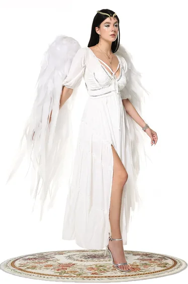 Audrey V-Neck Split Maxi Dress White in White