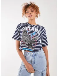 Striped Printed Graphic Tee