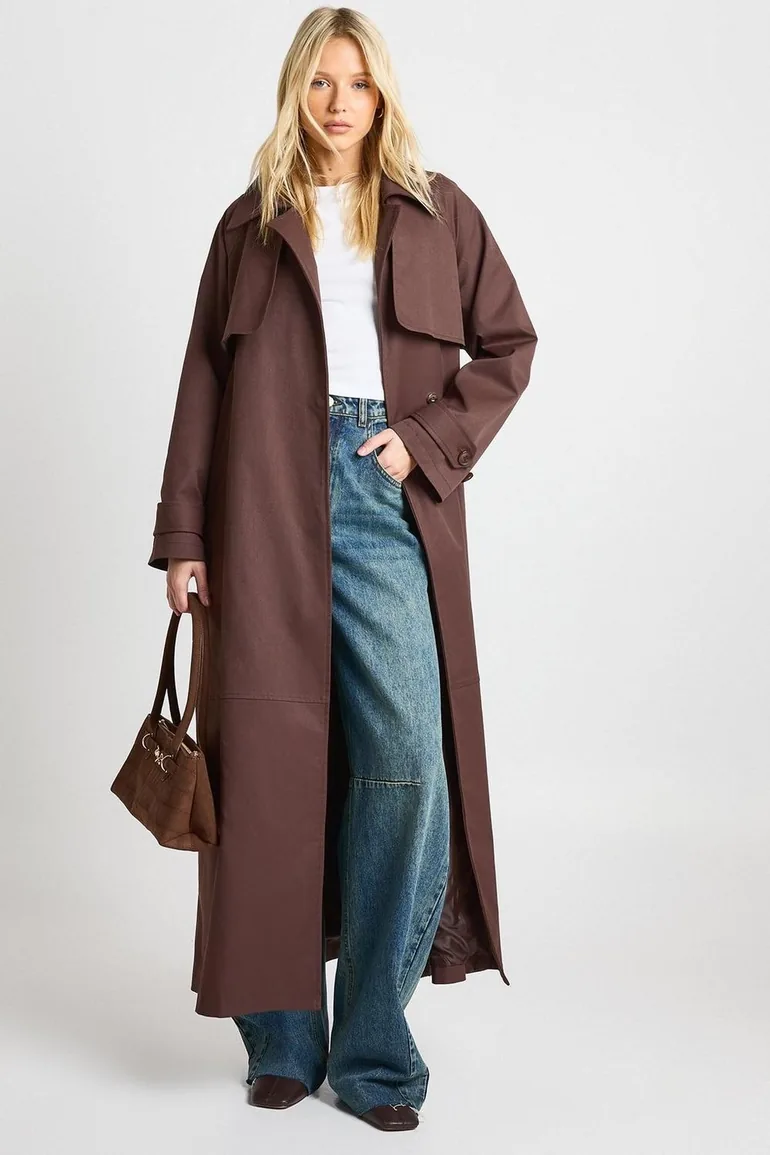 Maxi Belted Trench Coat - chocolate