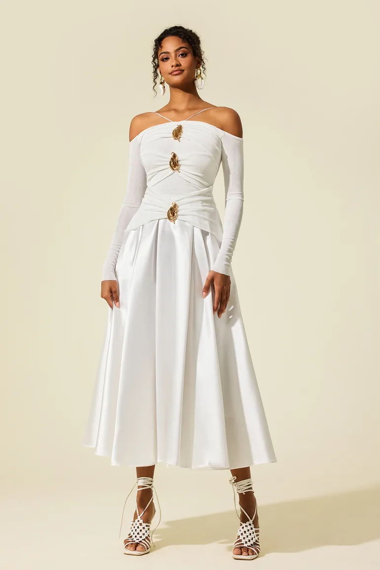 Violette Satin Jersey Off-Shoulder Midi Dress - 4