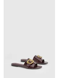 Gold Buckle Detail PU Slider - burgundy - 1