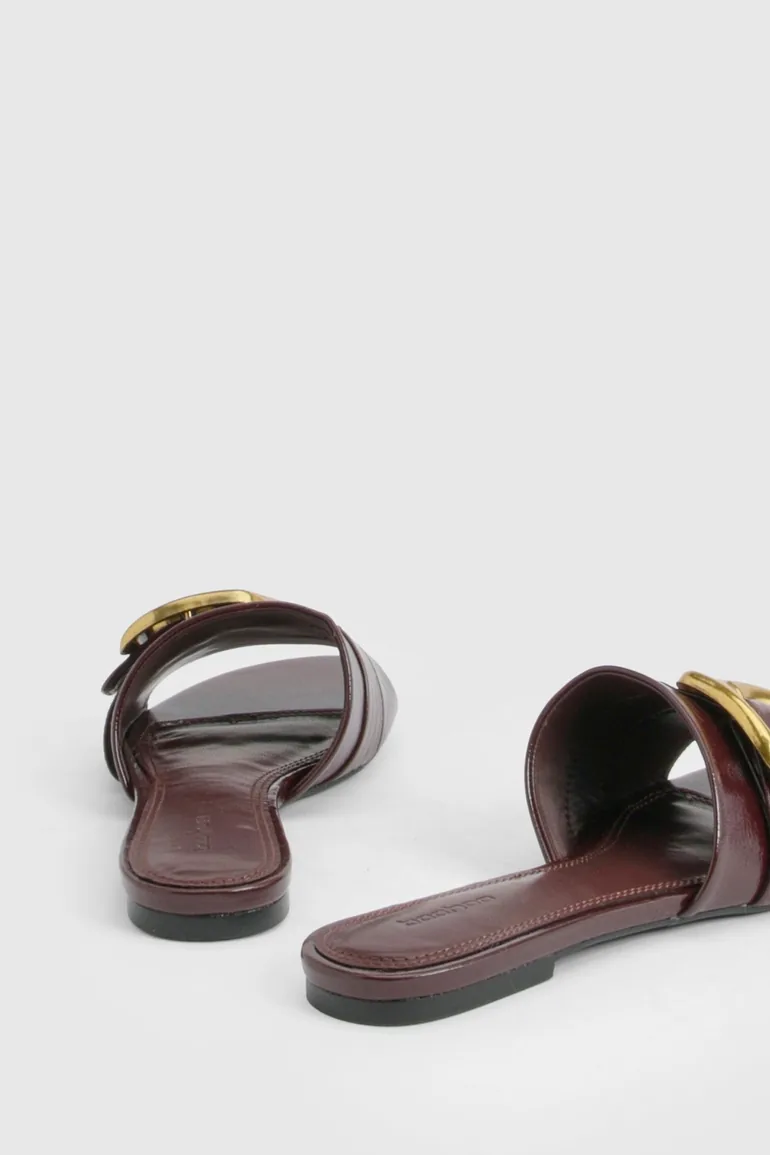 Gold Buckle Detail PU Slider - burgundy - 3
