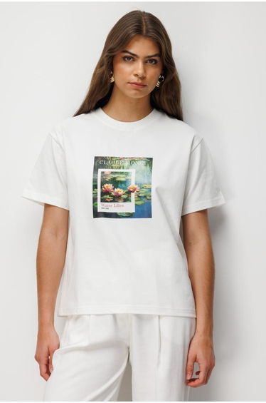 Mizalle Water Lilies Printed Supreme T-Shirt product thumbnail 4