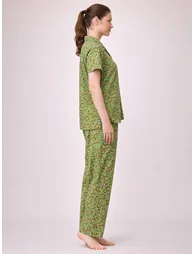 Green All Over Hear Print Shirt and Pants Pyjama Set - 1