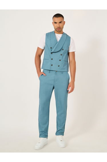 Solid Double Breasted Blazer Vest and Pants Co-Ords
