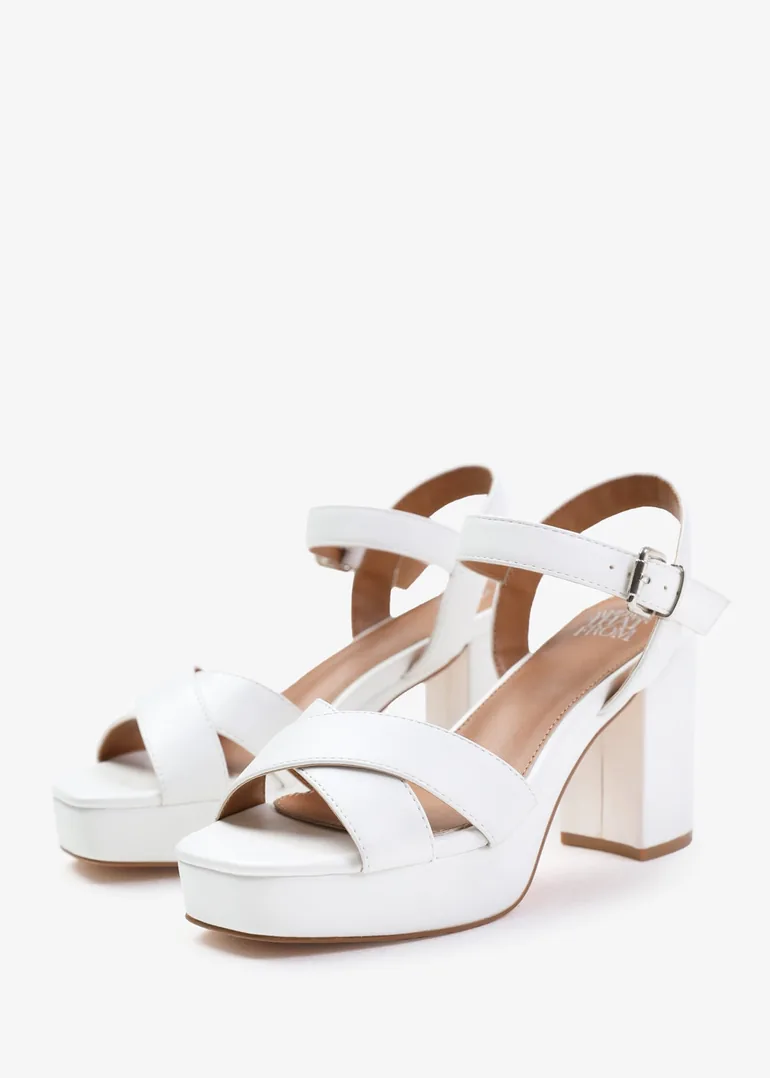 MARCIA STATEMENT PLATFORM STRAPPY BLOCK HIGH HEELS IN WHITE FAUX LEATHER - 2