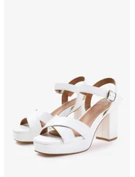 MARCIA STATEMENT PLATFORM STRAPPY BLOCK HIGH HEELS IN WHITE FAUX LEATHER - 2