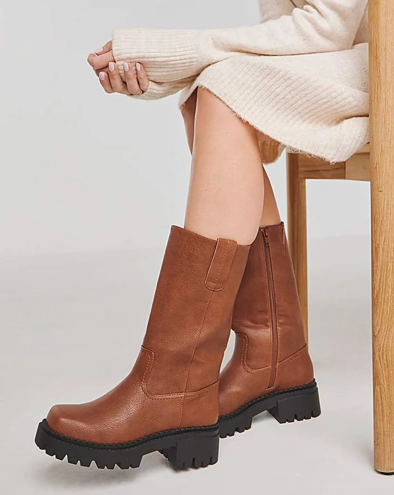 Chunky Plain Biker Boot Ex Wide C