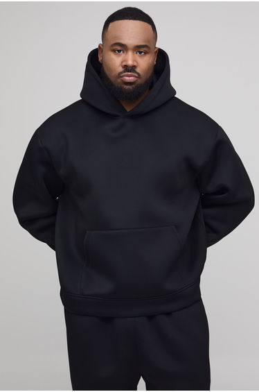 Plus Oversized Boxy Bonded Scuba Hoodie - black