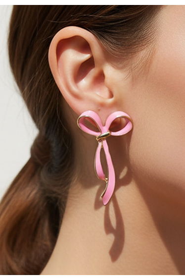Cute Bowknot Enamel Earrings in Pink