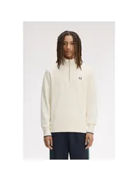 Fred Perry Mens Logo Half Zip Sweatshirt - Ecru