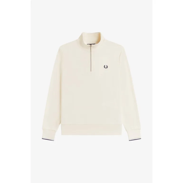 Fred Perry Mens Logo Half Zip Sweatshirt - Ecru - 1