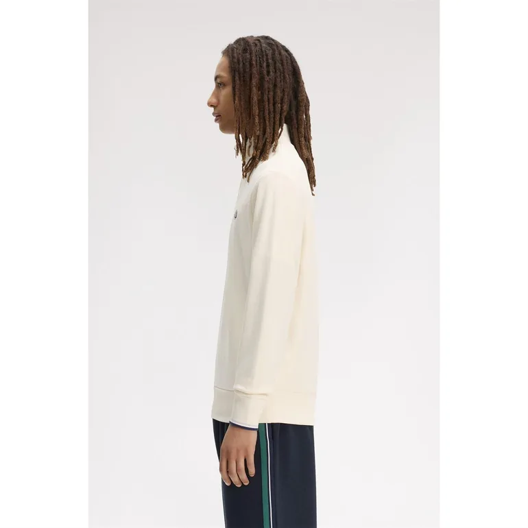 Fred Perry Mens Logo Half Zip Sweatshirt - Ecru - 3