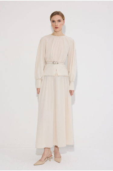 BELT DETAILED TUNIC SKIRT SET