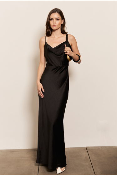 Tfnc Black Satin Column Maxi Dress