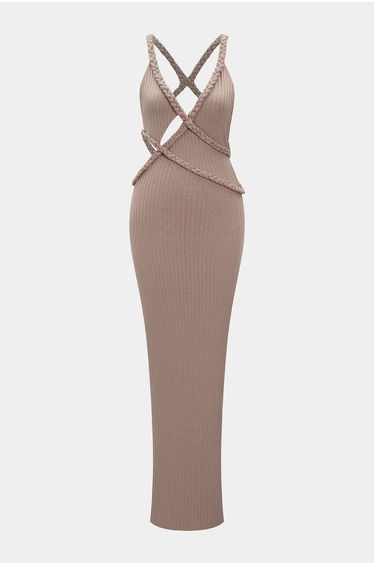 Asymmetrical Braided Backless Sleeveless Maxi Dress