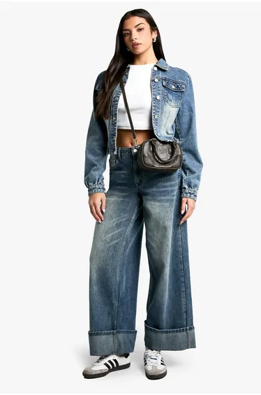 Shoulder Pad Detail Denim Jacket - vintage blue