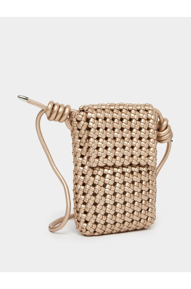 Gold Woven Crossbody Phone Bag