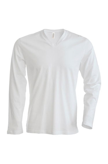 Kariban Mens Slim Fit Long Sleeve V Neck T-Shirt - White