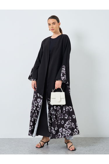 Floral Print Open Front Abaya