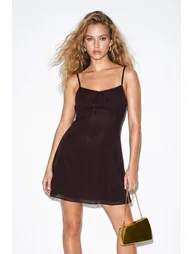 Brown Rope Strap Short Tulle Lined Dress - 2
