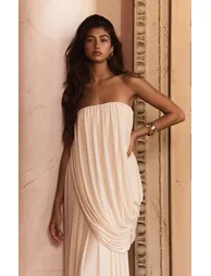 PLT Label Cream Mesh Drape Bandeau Maxi Dress - 2