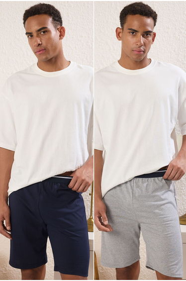 Navy Blue- Grey Regular Fit 2-Pack Knitted Shorts