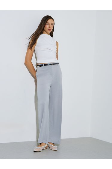 Grey Scuba Wide Leg Trousers