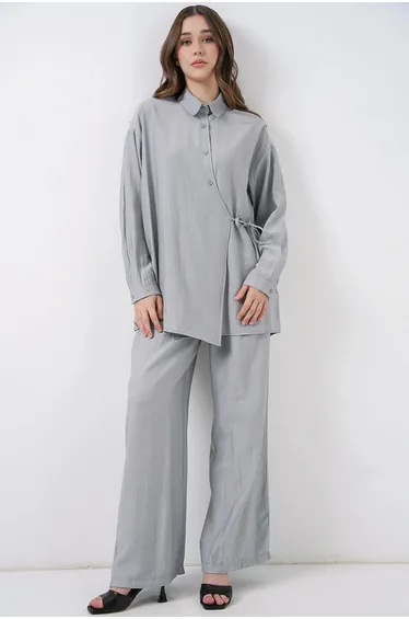 BDART Tie Detail Shirt Collar Tunic-Pants Set