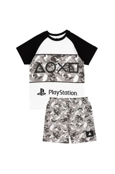 Playstation Boys Gaming Camo Short Pyjama Set - Black/Grey/White