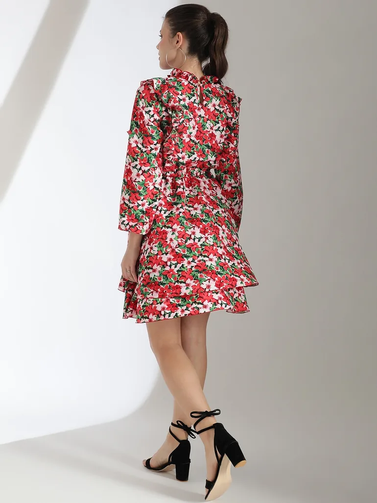 fit and flare floral print dresses knee length Lily Amore Print Zip Up Fit and Flare Midi Dress - Lily Amore
