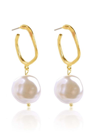 Coin Pearl Gold Hoop Earrings