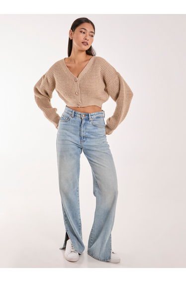 V Neck Cropped Knitted Cardigan