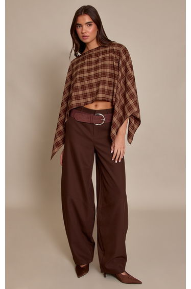 Brown Check Woven Cape Style Top